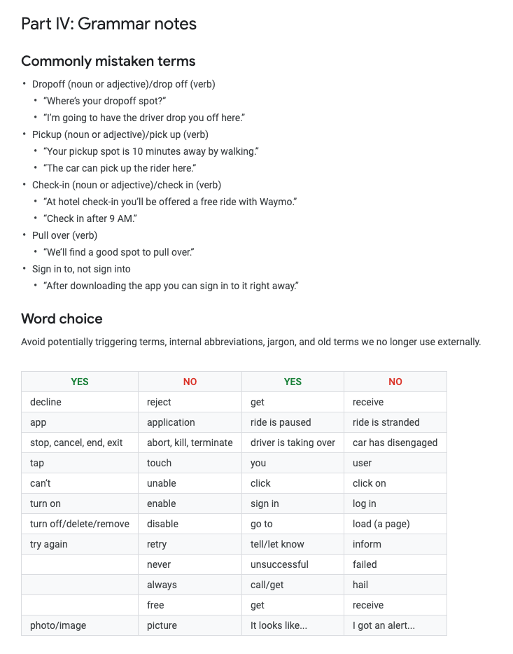 screenshot of Waymo U style guide